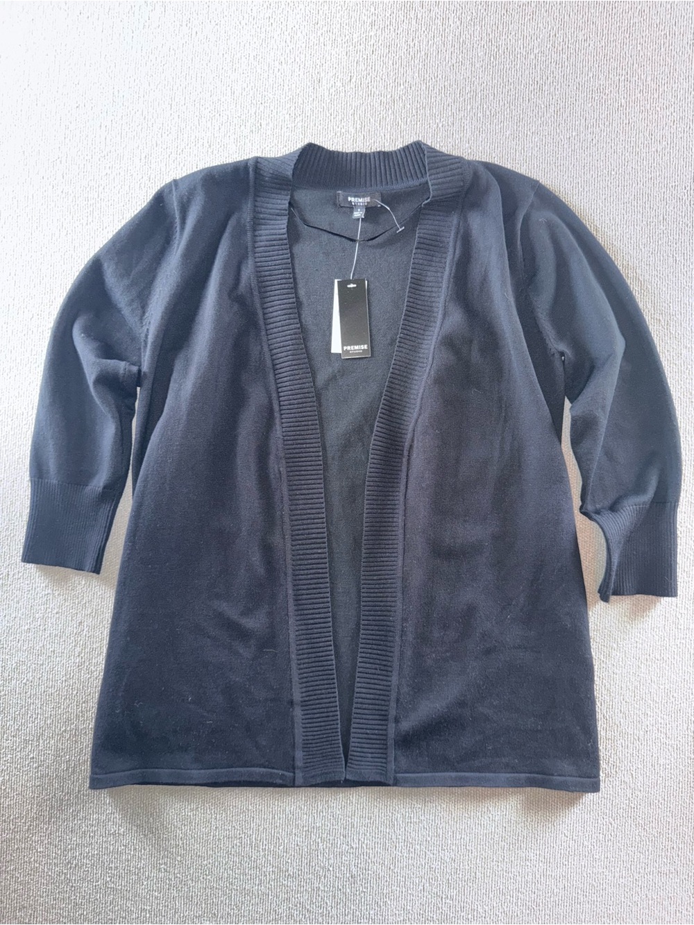Premise studio size small Black Open-Front Ribbed-Trim Cardigan NWT